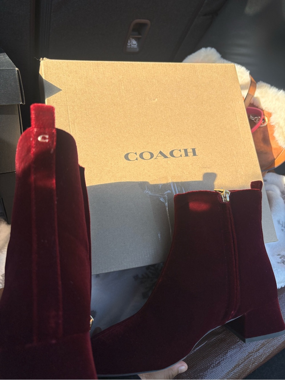Velvet wine coach boots